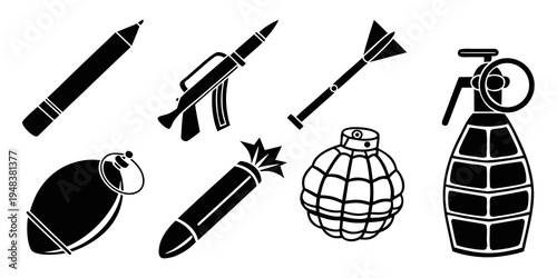a collection of various explosive devices and weapons Vector