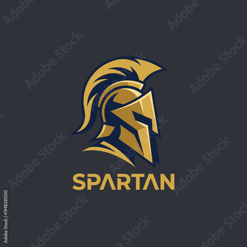 This logo encapsulates the essence of a Spartan warrior's strength and valor with a bold and striking gold helmet design set against a dark background, signifying power.
