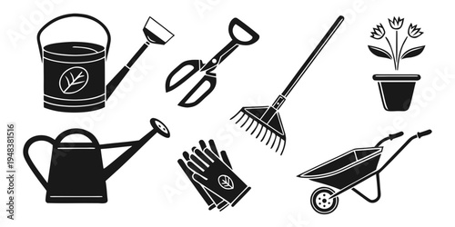 a collection of gardening tools and equipment Vector
