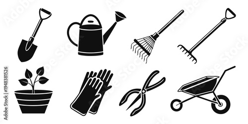 a collection of gardening tools and equipment Vector
