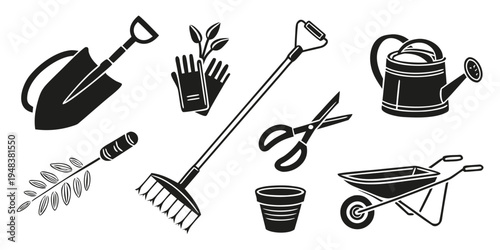 a collection of gardening tools and equipment Vector