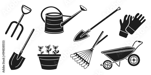 a collection of gardening tools and equipment Vector