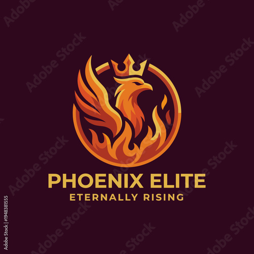 This image features a stunning phoenix emblem symbolizing rebirth and resilience, highlighted by fiery colors and a regal crown to signify excellence and ambition.