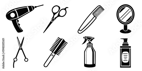 black and white icons of hairdressing tools Vector
