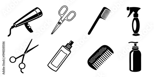 a collection of hairdressing tools and cosmetics Vector
