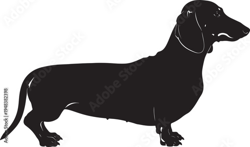 Black silhouette of a dachshund dog standing on all fours also transparent background