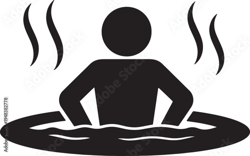 Black silhouette of person sitting in hot water with steam rising also transparent background relaxation