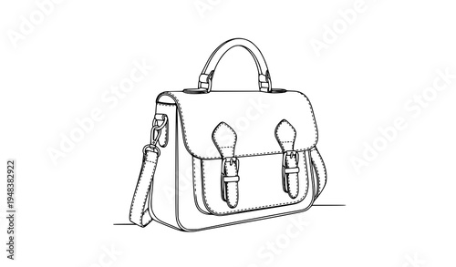 Satchel sling bag double buckle fashion line art sketch vector illustration