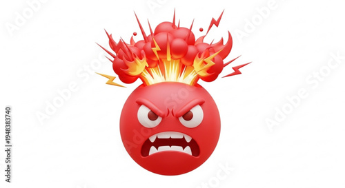 Angry Red Emoji with Exploding Head and Lightning