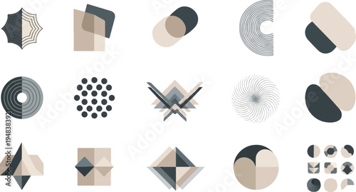Collection of abstract geometric shapes in muted earth tones