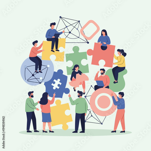 People Working Together on Jigsaw Puzzle.