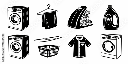 collection of laundry appliances and clothing Vector