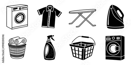icons of laundry and cleaning tools Vector