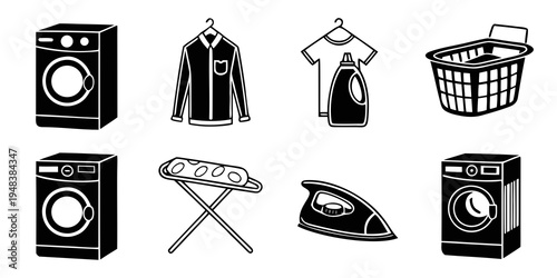 a collection of laundry appliances and clothing Vector