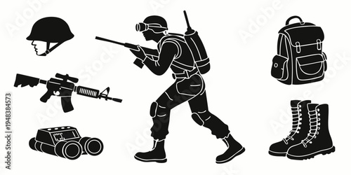 a soldier with various military gear Vector
