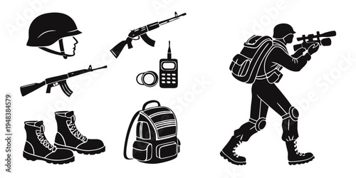 soldier with rifle and gear Vector