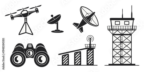 a collection of satellite and communication devices Vector
