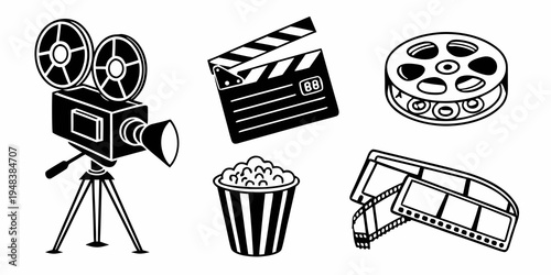 a collection of film making icons including a camera and film reel Vector