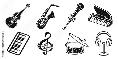a collection of music instruments and symbols Vector