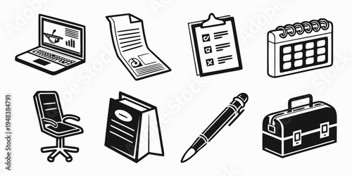 office supplies and equipment icons Vector