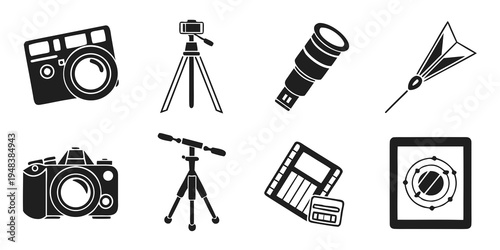 a collection of photography equipment and devices Vector