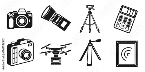 collection of photography equipment and devices Vector