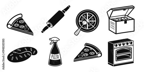 a collection of pizza related items and food Vector
