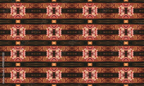 Vibrant geometric pattern with intricate red, orange, and black designs, creating a dynamic and visually appealing abstract background texture