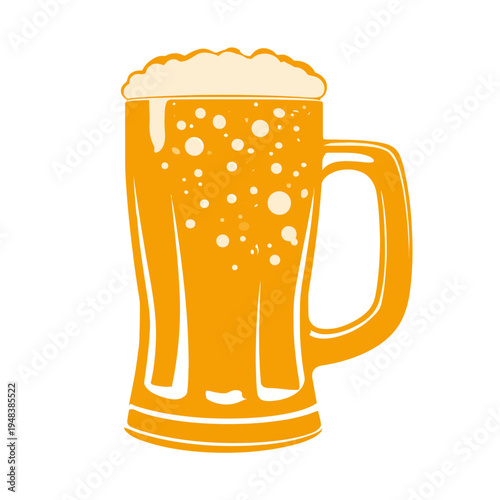 Illustration of a refreshing pint of beer with frothy foam in a glass mug.