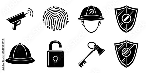 security icons including a gun and a key Vector