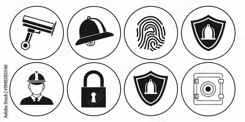 security icons including shield, helmet, lock, and safety symbols Vector