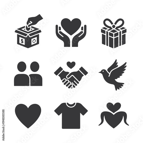 Humanitarian Aid, Volunteer Support, and Philanthropy Symbols Vector Collection