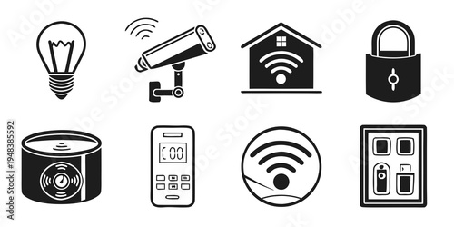 smart home security and control system icons Vector