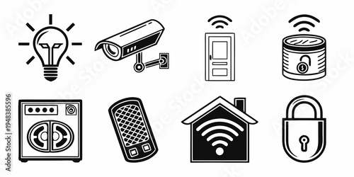 a collection of smart home and security icons Vector