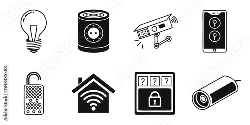 a collection of smart home security icons Vector