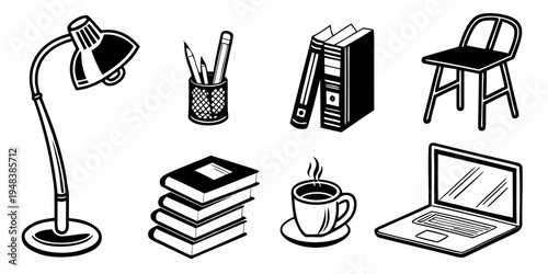 a collection of office and study supplies Vector