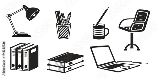 office supplies and furniture icons Vector