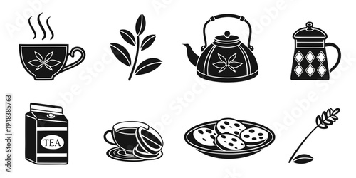 a collection of coffee and tea related items Vector