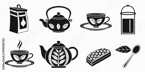 a collection of tea and coffee items Vector