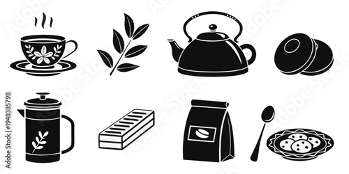 a collection of coffee and tea items Vector
