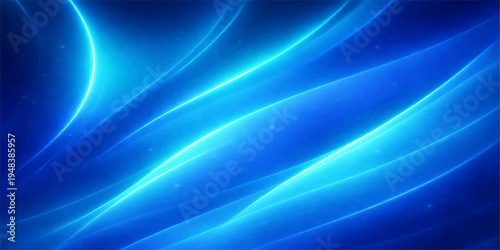 A smooth blue abstract wallpaper features flowing digital waves and swirling green light patterns in a dynamic fractal art design