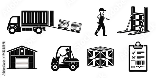 a collection of warehouse and shipping icons Vector