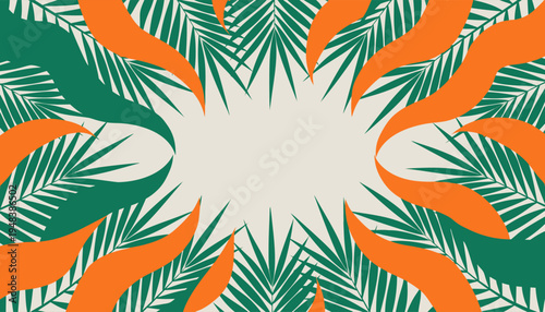 A colorful floral pattern with green and orange leaves