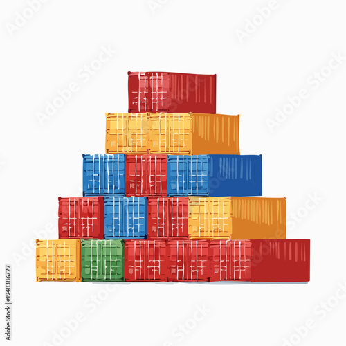 Stack of colorful shipping containers at a loading site during daytime