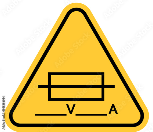 Electrical fuse warning symbol caution sign for voltage and amperage safety alert for electrical hazards isolated on white background
