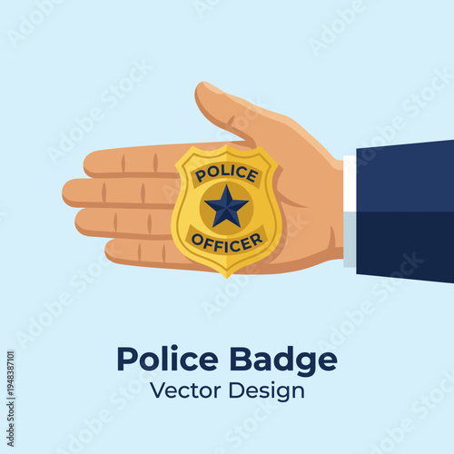 This simple yet impactful image showcases a police badge held in a hand, representing authority, service, and the commitment to upholding law and order in society.