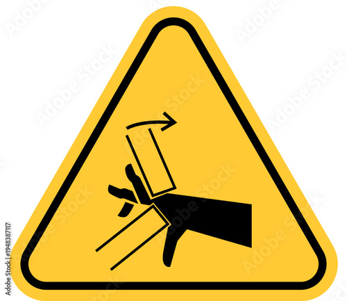 Crushing hazard warning symbol illustration of hand injury from machinery safety sign for industrial danger isolated on white background