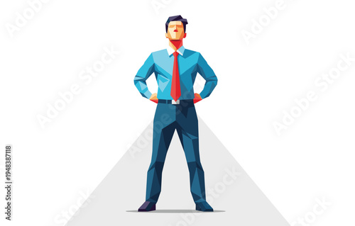 Abstract low-poly art of confident young caucasian male in business attire