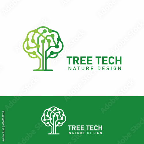 This logo creatively merges a tree with technological elements, symbolizing the harmony between nature and technology, emphasizing sustainability and innovation in design.