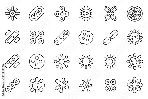 Pathogen and virus line icons collection, microbiology and biology symbols, bacteria and microorganism set